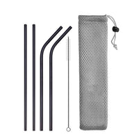 DEOUNY Metal Tubes With Bag And Cleaner Brush 304 Stainless Steel Reusable Straight Bent Cocktail Straws 11PCS Bar Accessories
