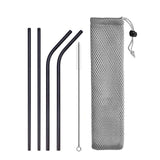 DEOUNY Metal Tubes With Bag And Cleaner Brush 304 Stainless Steel Reusable Straight Bent Cocktail Straws 11PCS Bar Accessories