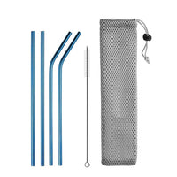 DEOUNY Metal Tubes With Bag And Cleaner Brush 304 Stainless Steel Reusable Straight Bent Cocktail Straws 11PCS Bar Accessories