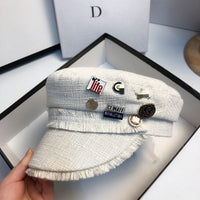 JIN-Swhbias Newsboy Caps for Women Cotton Line Plaid Flat Top Octagonal Hat with Metal Tassel Navy Caps 2020 New Autumn Visors