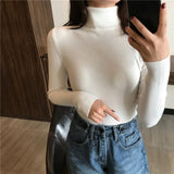 2021 Autumn Winter Thick Sweater Women Knitted Ribbed Pullover Sweater Long Sleeve Turtleneck Slim Jumper Soft Warm Pull Femme