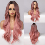 ALAN EATON Long Ombre Light Ash Brown Blonde Wavy Wig Cosplay Party Daily Synthetic Wig for Women High Density Temperature Fibre