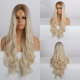 ALAN EATON Long Ombre Light Ash Brown Blonde Wavy Wig Cosplay Party Daily Synthetic Wig for Women High Density Temperature Fibre