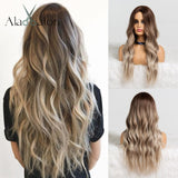 ALAN EATON Long Ombre Light Ash Brown Blonde Wavy Wig Cosplay Party Daily Synthetic Wig for Women High Density Temperature Fibre