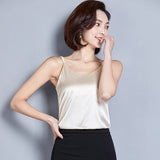 Solid Sleeveless Casual Tops V-Neck Female Vest  Women  Summer Silk Tank