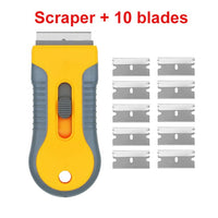 Safety Locking Razor Blade Scraper Decal Scraper Plastic Scraper with 10pcs Carbon Steel Blades for Glass Adhesive Removing