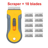 Safety Locking Razor Blade Scraper Decal Scraper Plastic Scraper with 10pcs Carbon Steel Blades for Glass Adhesive Removing