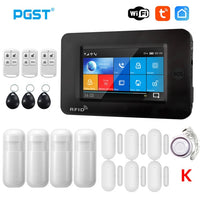 PGST 433MHz All Touch Screen Wireless WIFI GSM RFID Card Burglar Alarm System Smart Home Security DIY Alarm TUYA Smart Life