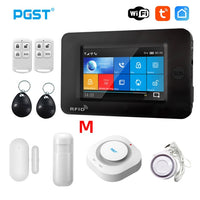 PGST 433MHz All Touch Screen Wireless WIFI GSM RFID Card Burglar Alarm System Smart Home Security DIY Alarm TUYA Smart Life