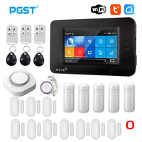 PGST 433MHz All Touch Screen Wireless WIFI GSM RFID Card Burglar Alarm System Smart Home Security DIY Alarm TUYA Smart Life