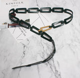 [EAM]  Pu Leather Multicolor Black Split Joint Long Wide Belt Personality Women New Fashion Tide All-match Spring 2022 1N451