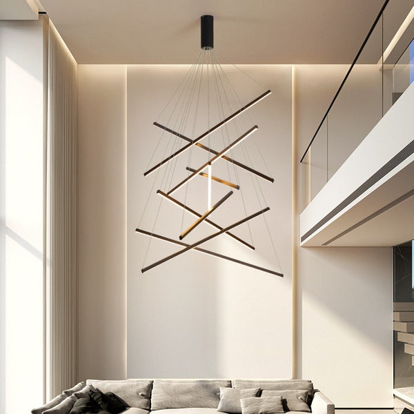 Black Stair Chandelier simple modern duplex building high-rise empty living room hall creative personality long LED line lamp