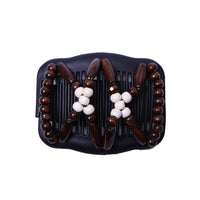 Butterfly Simulated Wood Bead Stretchy Hair Combs Double Magic Slide Comb Clip Hairpins For Women Clamp Pins Hair Accessories