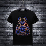 Plus Size 7XL 2021 Cute Bear Rhinestones T Shirts Men Brand Short Sleeve Fashion Man Streetwear O Neck Slim Modal Cotton Tshirts