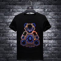 Plus Size 7XL 2021 Cute Bear Rhinestones T Shirts Men Brand Short Sleeve Fashion Man Streetwear O Neck Slim Modal Cotton Tshirts