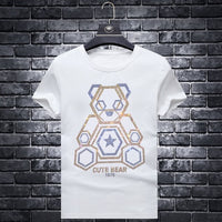 Plus Size 7XL 2021 Cute Bear Rhinestones T Shirts Men Brand Short Sleeve Fashion Man Streetwear O Neck Slim Modal Cotton Tshirts