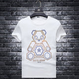 Plus Size 7XL 2021 Cute Bear Rhinestones T Shirts Men Brand Short Sleeve Fashion Man Streetwear O Neck Slim Modal Cotton Tshirts