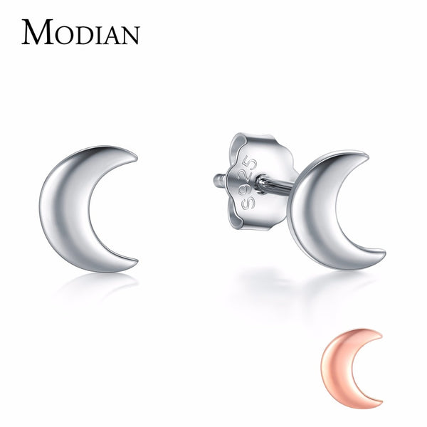 Modian New 2021 Solid 925 Sterling Silver Rose Gold Color Moon Stud Earrings For Women Trendy Small Exquisite Jewelry Bijoux