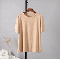 Hirsionsan 100% Cotton Oversized T Shirt Women Harajuku Basic Loose Short Sleeve Tees Soft Female Solid Tops Khaki Summer Jumper