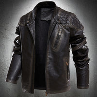 Spring Autumn Leather Jacket Men Vintage Style Motorcycle Jacket Stand Collar Biker Coat Men Retro Leather Coat Fashion Clothing