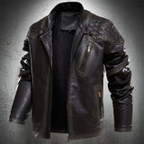Spring Autumn Leather Jacket Men Vintage Style Motorcycle Jacket Stand Collar Biker Coat Men Retro Leather Coat Fashion Clothing