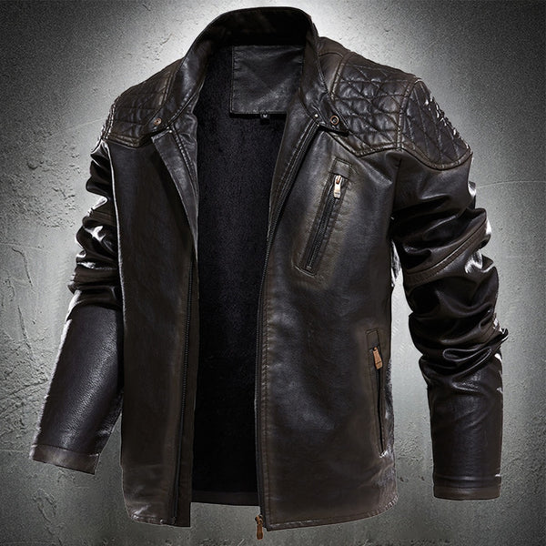 Spring Autumn Leather Jacket Men Vintage Style Motorcycle Jacket Stand Collar Biker Coat Men Retro Leather Coat Fashion Clothing