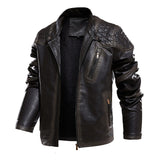 Spring Autumn Leather Jacket Men Vintage Style Motorcycle Jacket Stand Collar Biker Coat Men Retro Leather Coat Fashion Clothing