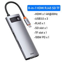 Baseus USB C HUB Type C to HDMI-compatible USB 3.0 Adapter 8 in 1 Type C HUB Dock for MacBook Pro Air USB C Splitter