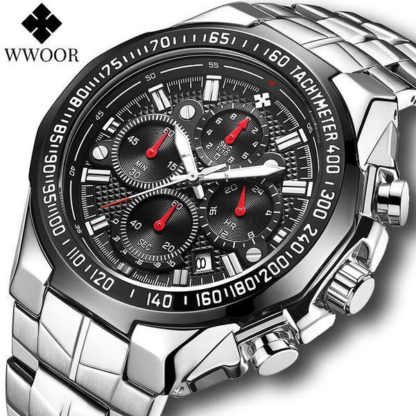 Sport Watches For Men WWOOR Top Brand Luxury Mens Military Quartz Watch Man Full Steel Waterproof Chronograph Clock Reloj Hombre