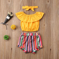 Sweet Toddler Baby Girl Kid Straped Ruffle Red Tops Watermelon Shorts Headwear Sunsuit Clothes Summer Girls Clothing 3PCS