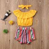 Sweet Toddler Baby Girl Kid Straped Ruffle Red Tops Watermelon Shorts Headwear Sunsuit Clothes Summer Girls Clothing 3PCS