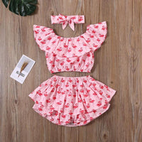 Sweet Toddler Baby Girl Kid Straped Ruffle Red Tops Watermelon Shorts Headwear Sunsuit Clothes Summer Girls Clothing 3PCS