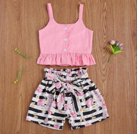 Sweet Toddler Baby Girl Kid Straped Ruffle Red Tops Watermelon Shorts Headwear Sunsuit Clothes Summer Girls Clothing 3PCS
