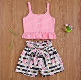 Sweet Toddler Baby Girl Kid Straped Ruffle Red Tops Watermelon Shorts Headwear Sunsuit Clothes Summer Girls Clothing 3PCS