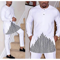 H&amp;D 2021 African Dashiki Clothes For Men No Cap Shirt Pants Set Embroidery Tops Trouser Suit Men&#39;s Traditional African Clothing
