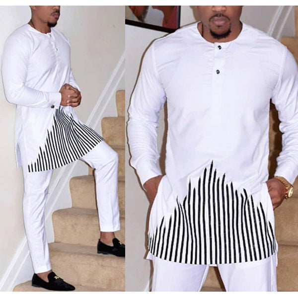 H&amp;D 2021 African Dashiki Clothes For Men No Cap Shirt Pants Set Embroidery Tops Trouser Suit Men&#39;s Traditional African Clothing