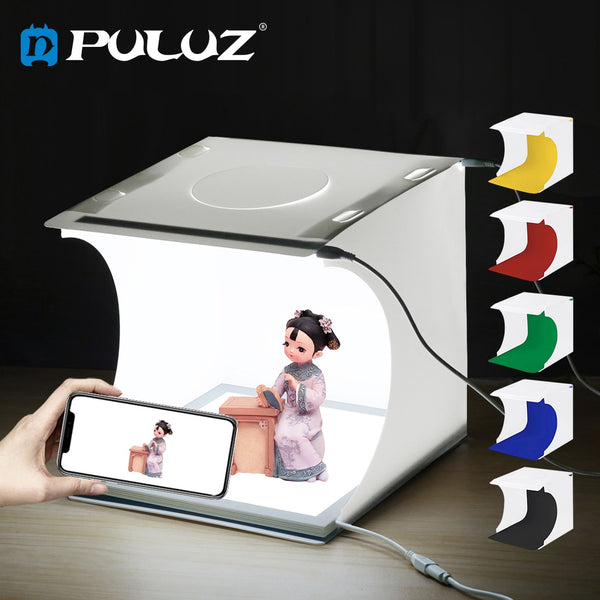 PULUZ 20cm Lightbox Photo Studio box+LED Photography Shadowless Light Lamp Panel Studio Shooting Tent Box Kit &amp;6 Color backdrops