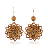AENSOA Wooden Straw Weave Rattan Knit Vine Flowers Earrings for Women Hollow African Handmade Braid Geometric Pendant Earring
