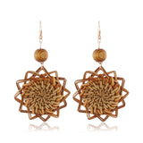 AENSOA Wooden Straw Weave Rattan Knit Vine Flowers Earrings for Women Hollow African Handmade Braid Geometric Pendant Earring
