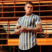 Sik Silk 2021 Summer Men&#39;s New Casual T-Shirt Fashion Striped Tide Brand Hip-Hop Short-Sleeved Street Clothing Sports Slim Tops