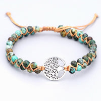 Natural Stone Yoga Wrap Bracelets Tree of Life Charm African Japser Braided Friendship Lover Bracelet For Women