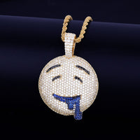 Drool Round Face Pendant Gold Color Plated Charm Bling Cubic Zircon Men's Hip Hop Necklace Rock Jewelry
