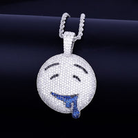 Drool Round Face Pendant Gold Color Plated Charm Bling Cubic Zircon Men's Hip Hop Necklace Rock Jewelry