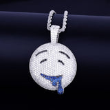 Drool Round Face Pendant Gold Color Plated Charm Bling Cubic Zircon Men's Hip Hop Necklace Rock Jewelry