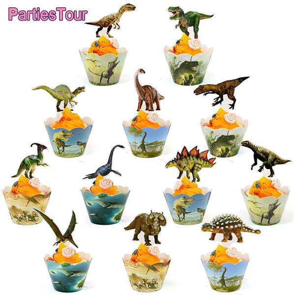 24pcs Birthday Dinosaur Party Cupcake Wrappers Toppers Cake Decorations Baby Shower 2nd 3rd 4th 5th Birthday Dino Party Supplies