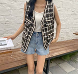SMTHMA Women 2021 Fashion Single-Breasted Tweed Woolen Vest Vintage V Neck Sleeveless Female Vest Outerwear Chic Tops