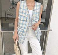 SMTHMA Women 2021 Fashion Single-Breasted Tweed Woolen Vest Vintage V Neck Sleeveless Female Vest Outerwear Chic Tops