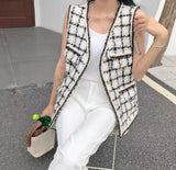 SMTHMA Women 2021 Fashion Single-Breasted Tweed Woolen Vest Vintage V Neck Sleeveless Female Vest Outerwear Chic Tops