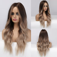 ALAN EATON Long Ombre Light Ash Brown Blonde Wavy Wig Cosplay Party Daily Synthetic Wig for Women High Density Temperature Fibre