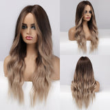 ALAN EATON Long Ombre Light Ash Brown Blonde Wavy Wig Cosplay Party Daily Synthetic Wig for Women High Density Temperature Fibre